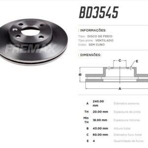 DISCO FREIO DIANT. VENTILADO 240MM 4 FUROS